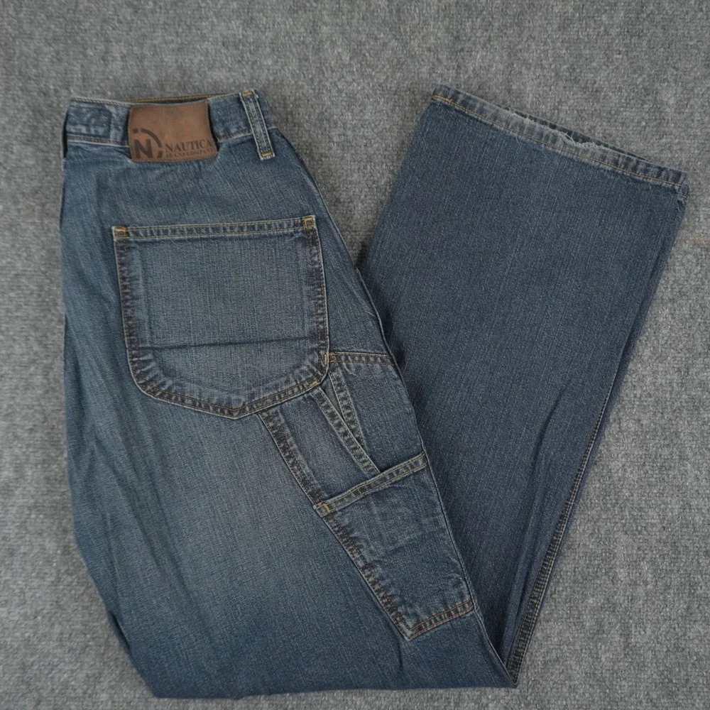 Nautica Jeans Company Carpenter BAGGY Pants Mens 30x32 Denim Utility Hammer Loop